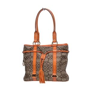 Lancel‎ Paris Monogram Canvas & Leather Shoulder Tote Bag Brown Orange